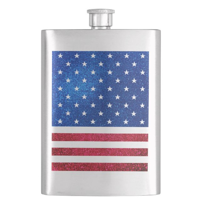 Red White Blue Glitter American Campaign Template Flask (Front)