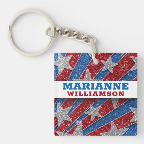 Red White Blue Glitter American Campaign Template Keychain