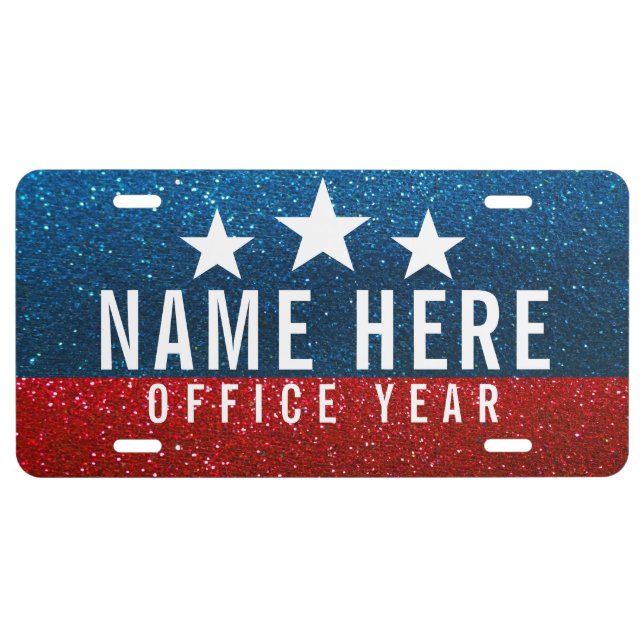 Red White Blue Glitter American Campaign Template License Plate (Front)