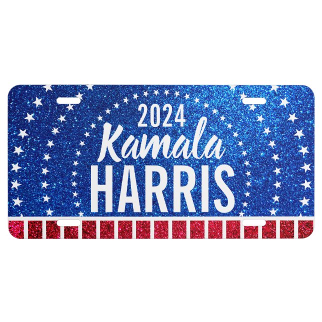 Red White Blue Glitter American Campaign Template License Plate (Front)