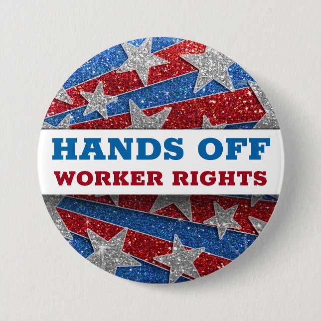 Red White Blue Glitter American Protest Hands Off Button (Front)