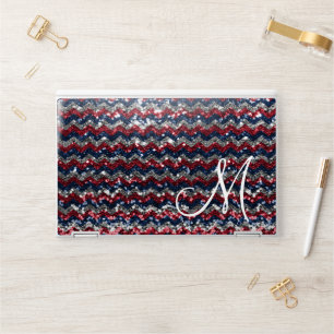 Red White Blue Glitter Chevron Monogram  HP Laptop Skin