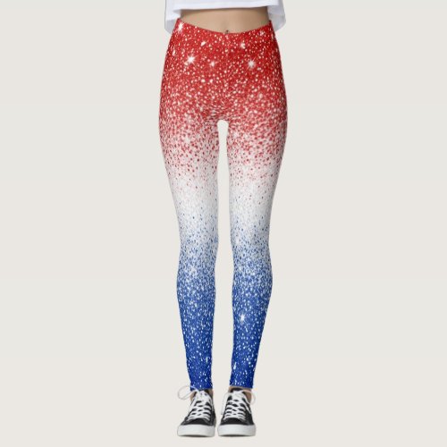 Red White Blue Glitter Gradient Patriotic Day Leggings
