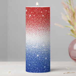 Red White Blue Glitter Gradient Patriotic Day Pillar Candle