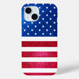 Red White Blue Glitter Patriotic American Flag iPhone 15 Case