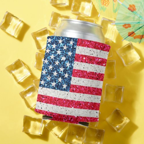 Red White Blue Glitter Patriotic American USA Flag Can Cooler