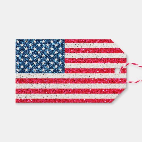Red White Blue Glitter Patriotic American USA Flag Gift Tags