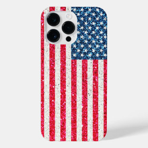 Red White Blue Glitter Patriotic American USA Flag iPhone 14 Pro Max Case