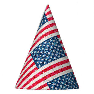 Red White Blue Glitter Patriotic American USA Flag Party Hat