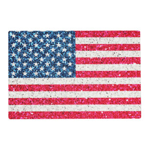 Red White Blue Glitter Patriotic American USA Flag Placemat