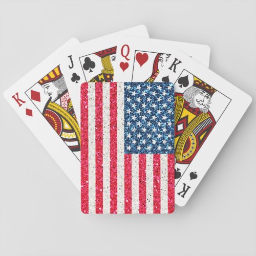 Red White Blue Glitter Patriotic American USA Flag Poker Cards