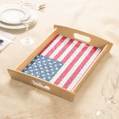 Red White Blue Glitter Patriotic American USA Flag Serving Tray