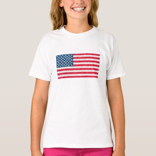 Red White Blue Glitter Patriotic American USA Flag T_Shirt