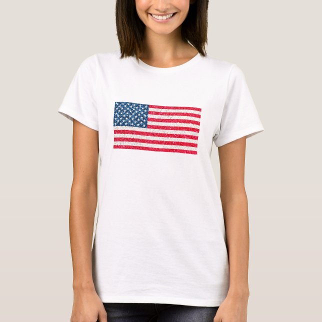 Red White Blue Glitter Patriotic American USA Flag T-Shirt (Front)