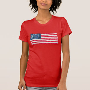 Red White Blue Glitter Patriotic American USA Flag T-Shirt