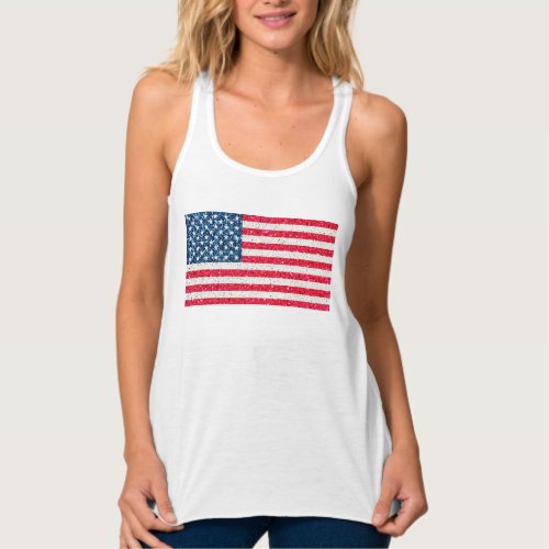 Red White Blue Glitter Patriotic American USA Flag Tank Top