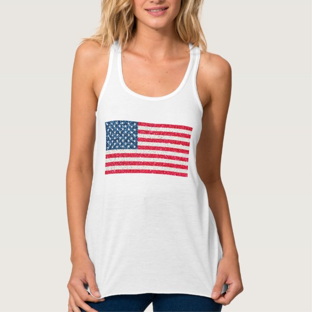 Red White Blue Glitter Patriotic American USA Flag Tank Top (Front)