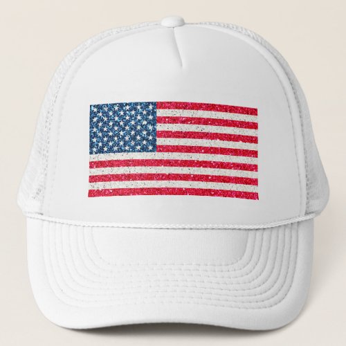 Red White Blue Glitter Patriotic American USA Flag Trucker Hat