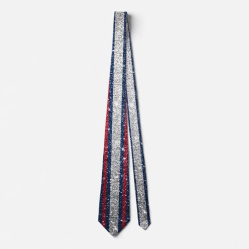 Red White Blue Glitter Stripes America USA Trendy Neck Tie