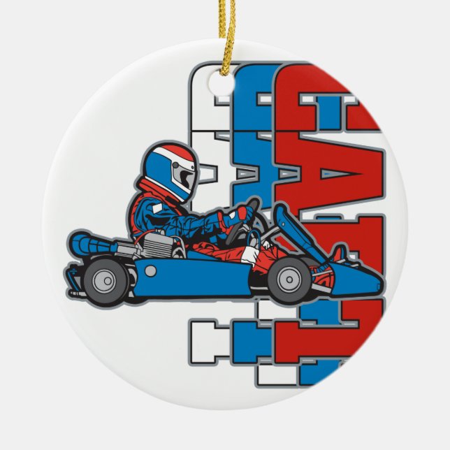 Red, White Blue Go Cart Ceramic Ornament (Front)