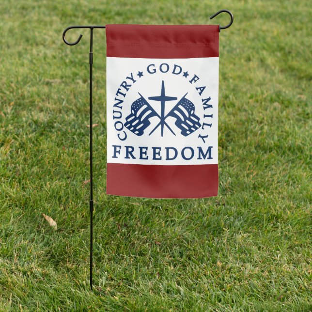 red white blue God Family Country Freedom USA Garden Flag (In SItu)