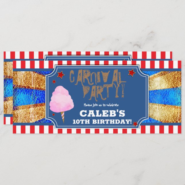 Red White Blue Gold Carnival Party Ticket Invitation (Front/Back)