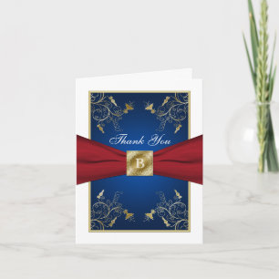 Red, White, Blue, Gold Floral Thank You Note Card