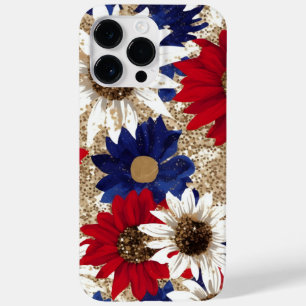 RED WHITE BLUE GOLD GLITTER LOOK SUNFLOWERS Case-Mate iPhone 14 PRO MAX CASE