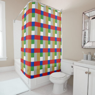 Red White Blue Gold Silver Green Color Block Print Shower Curtain