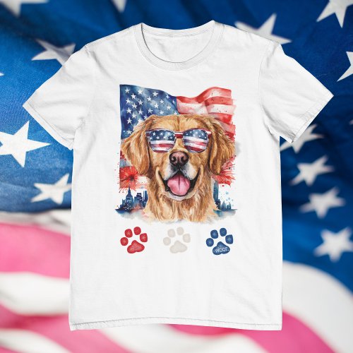 Red White Blue Golden Retriever Dog 4th of July T_Shirt
