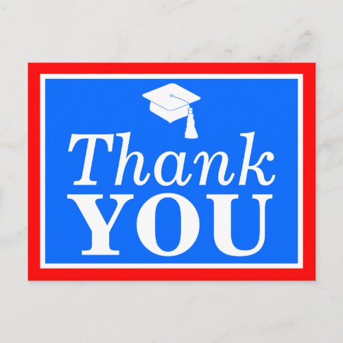 Red White Blue Grad Cap Thank You Postcard