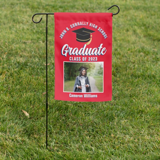 Red White Blue Graduate Custom 2023 Graduation Garden Flag (In SItu)