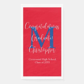 Red White Blue Graduation Party Name Monogram 