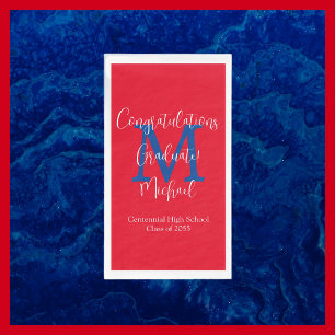 Red White Blue Graduation Party Name Monogram  Paper Guest Towels