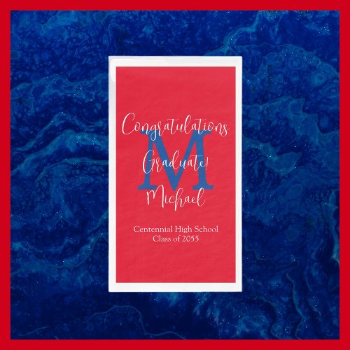 Red White Blue Graduation Party Name Monogram  Paper Guest Towels
