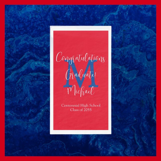 Red White Blue Graduation Party Name Monogram  Paper Guest Towels (Creator Uploaded)