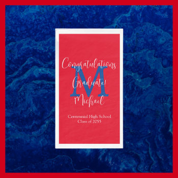 Red White Blue Graduation Party Name Monogram  Paper Guest Towels by SocolikCardShop at Zazzle