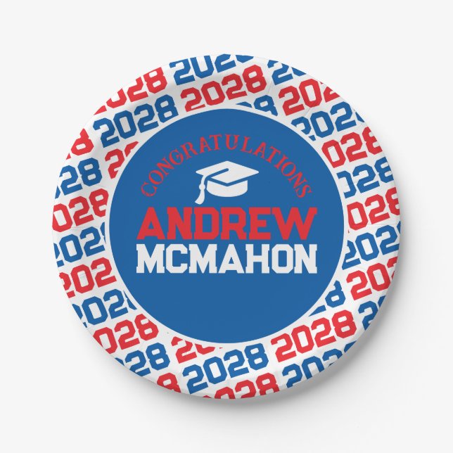 Red, White & Blue Graduation Personalized Paper Plates (Front)