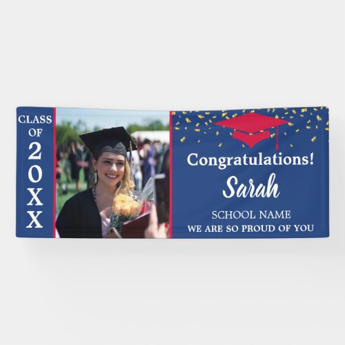 Red White  Blue Graduation Photo Class Of 2023 Banner