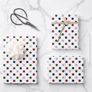Red White Blue Green Gray Polka Dots Wrapping Paper Sheets