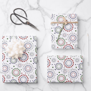 Red White Blue Green Gray Star Circles Wrapping Paper Sheets