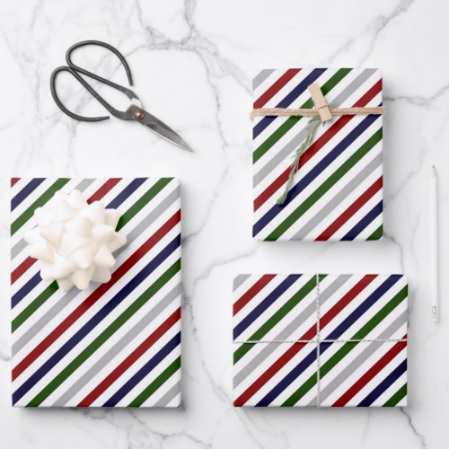 Red White Blue Green Gray Striped Wrapping Paper Sheets