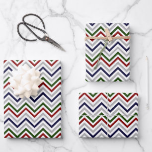 Red White Blue Green Gray Zig Zag Wrapping Paper Sheets