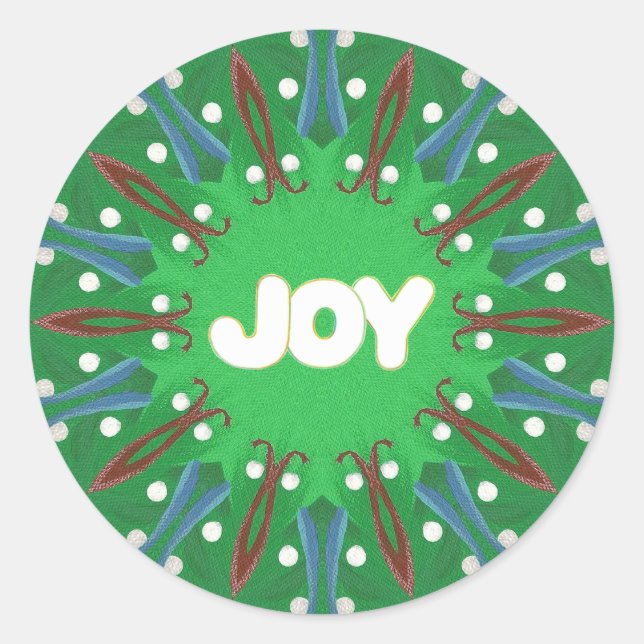 Red White Blue Green Joy Kaleidoscope Patriotic Classic Round Sticker (Front)