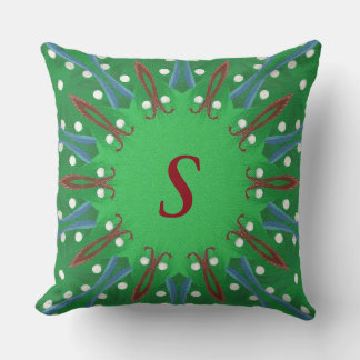 Red White Blue Green Monogram Christmas Pillows