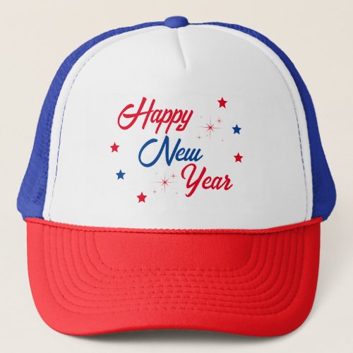 Red White  Blue Happy New Year Trucker Hat