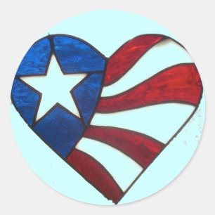 RED WHITE & BLUE HEART CLASSIC ROUND STICKER