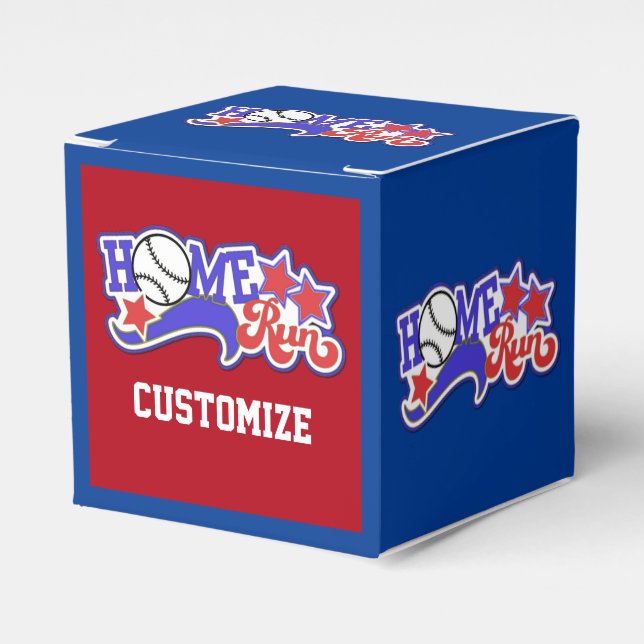 Red White & Blue Home Run Baseball Cube Favor Box2 Favor Boxes (Front Side)