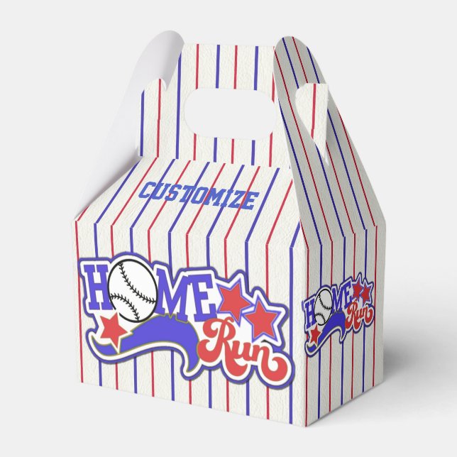 Red White & Blue Home Run Baseball Gable Favor Box (Front Side)