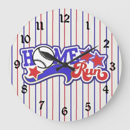 Red White  Blue Home Run Baseball Striped Clock